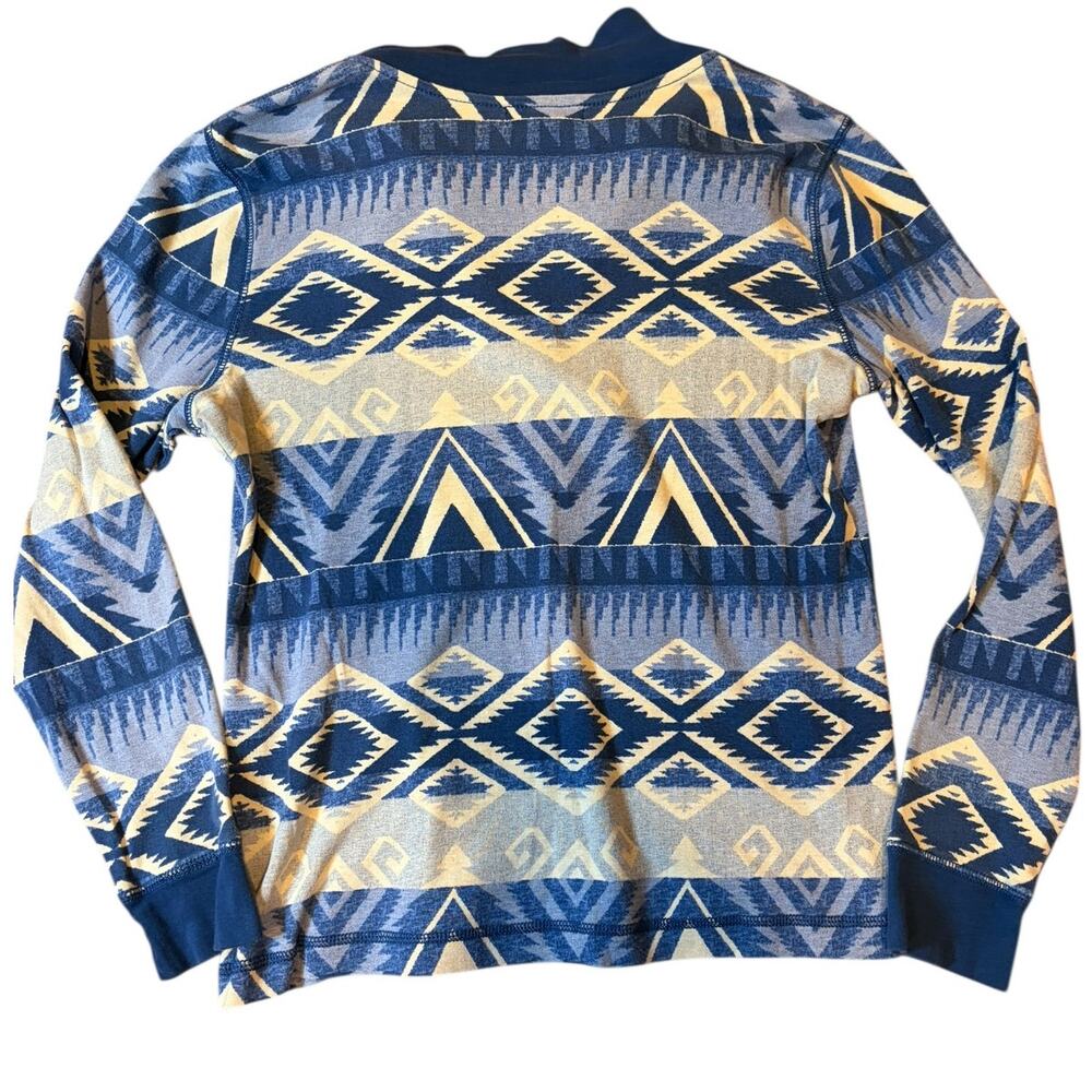 CHAPS Women's Henley Shirt LARGE Blue Aztec Southwestern Long Sleeve Cotton Mock - Picture 3 of 7